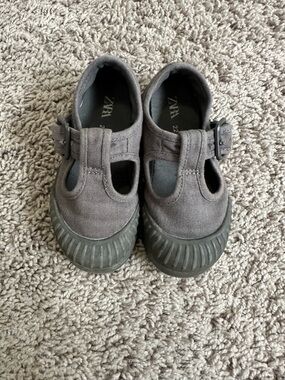 Zara Kids Dark Gray Canvas T-Strap Sneakers